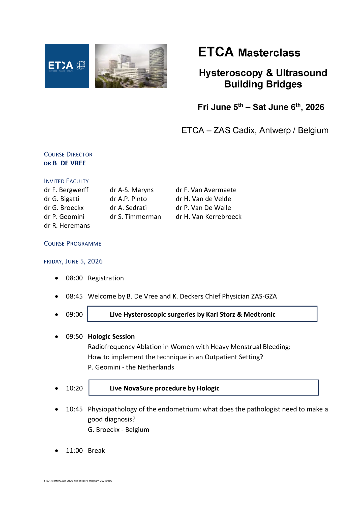 ETCA MasterClass 2026 preliminary program