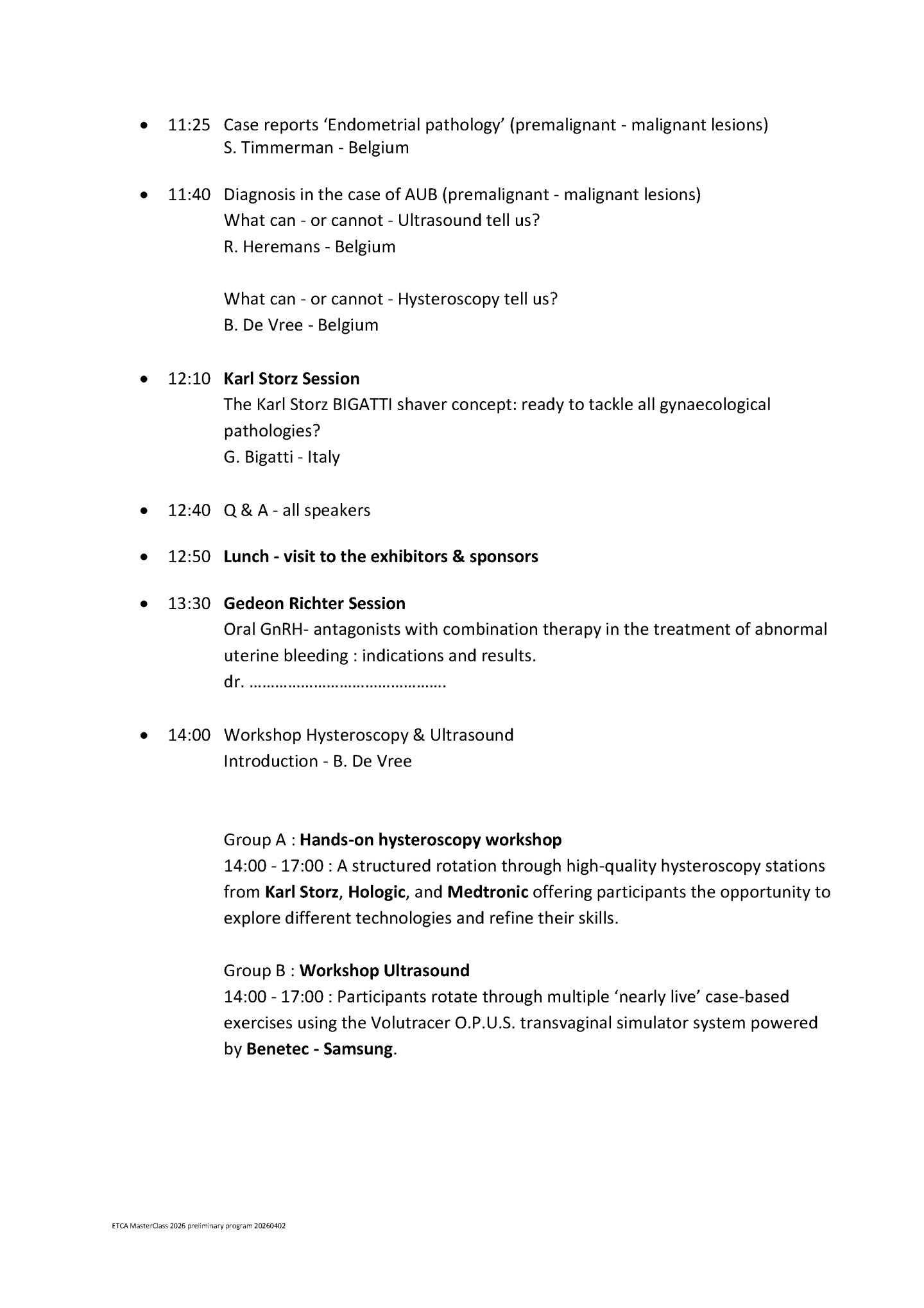 ETCA MasterClass 2026 preliminary program