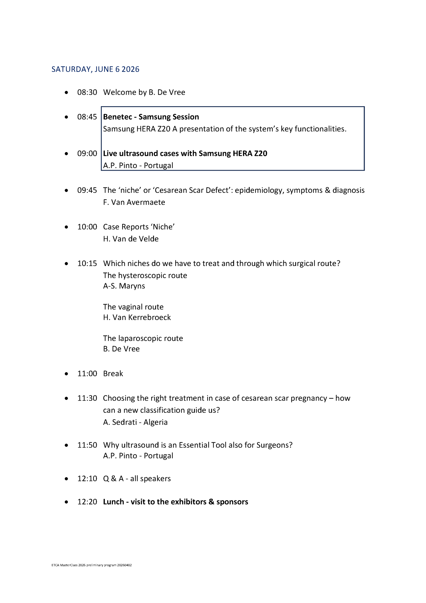 ETCA MasterClass 2026 preliminary program