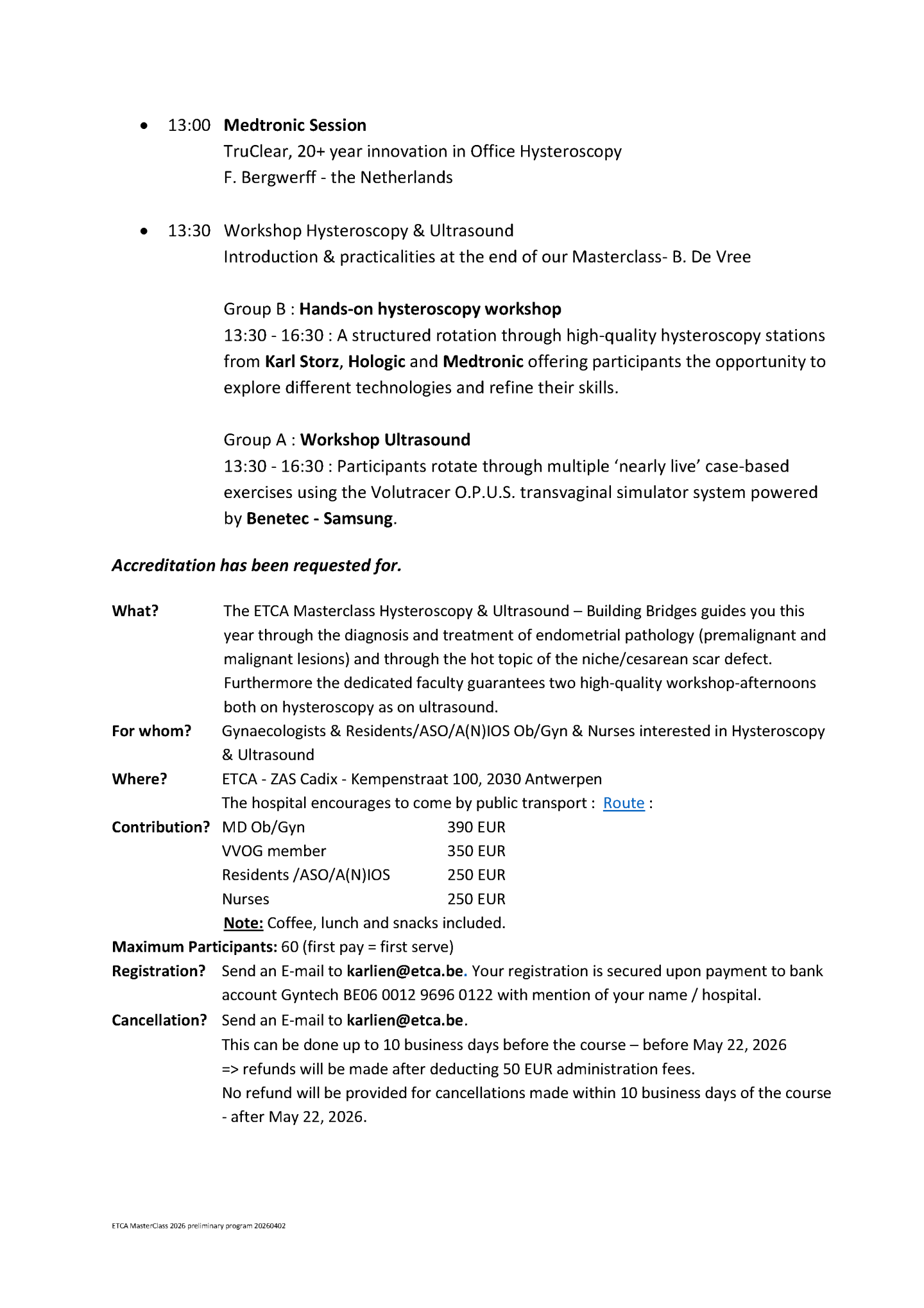 ETCA MasterClass 2026 preliminary program