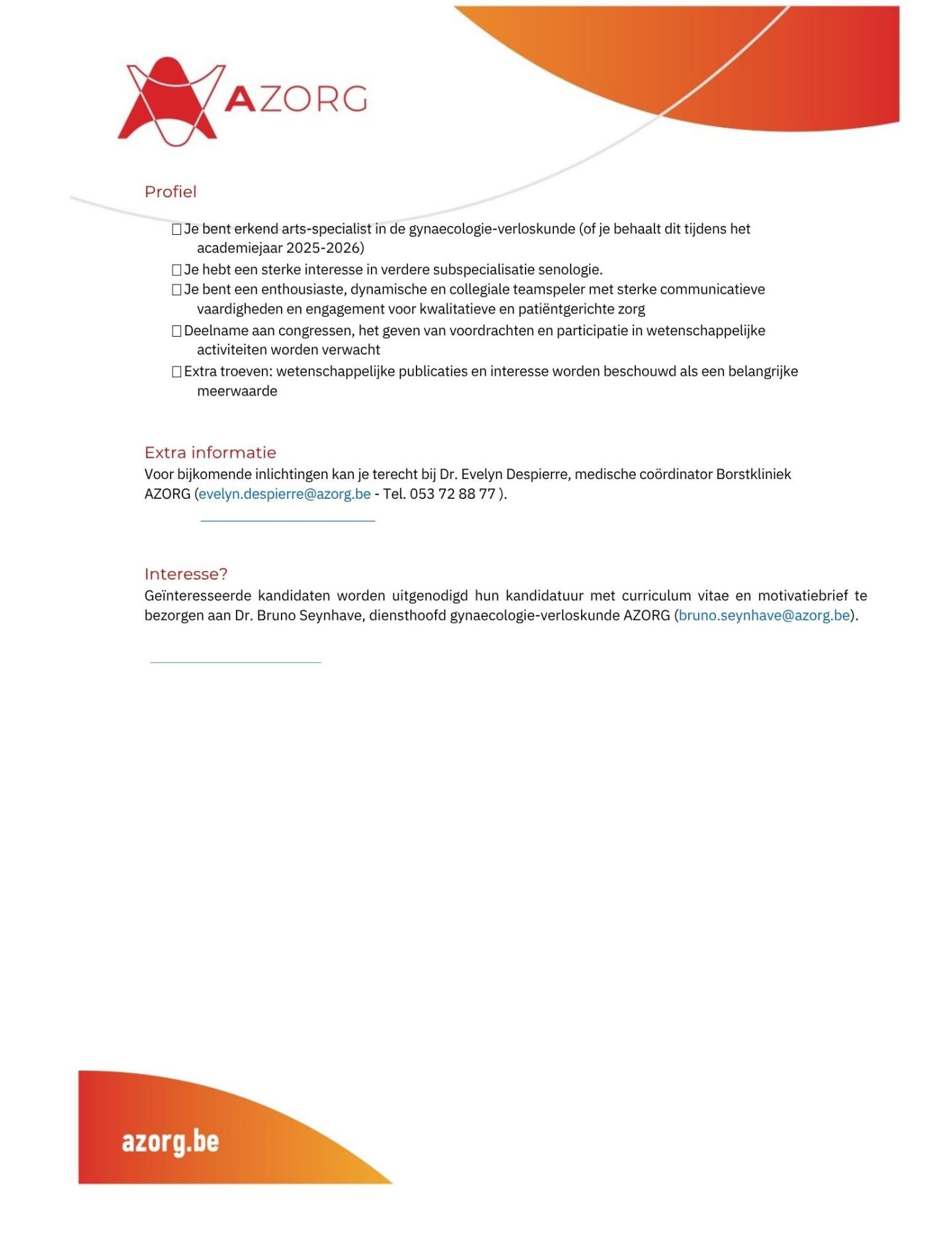 vacature fellow senologie Azorg