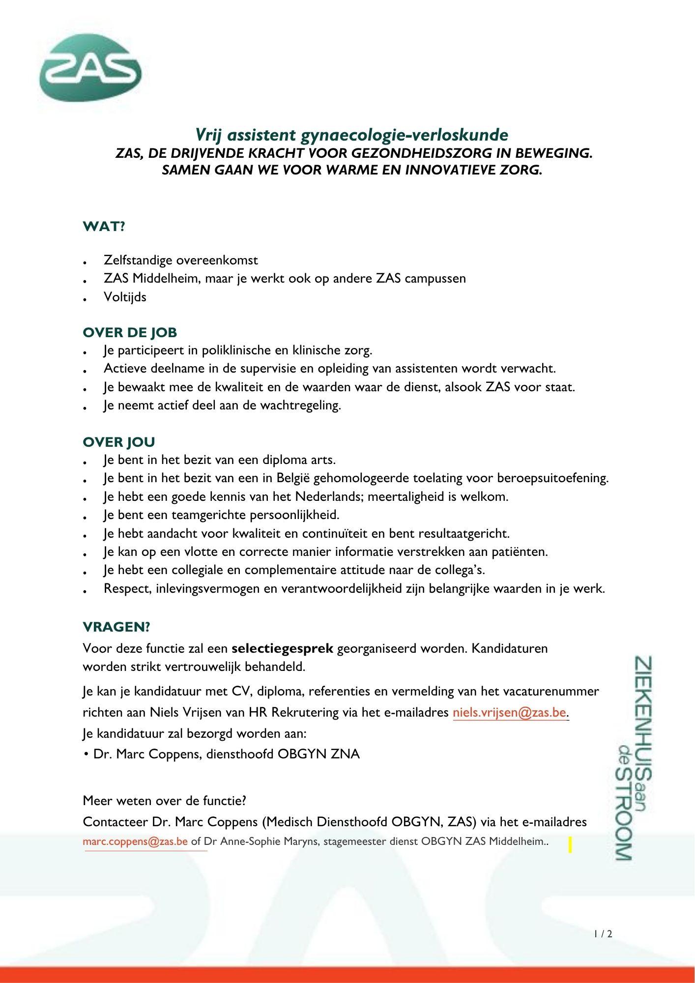 zas vrij assistent vacature p1